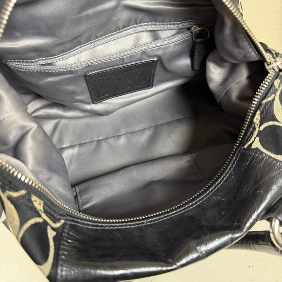 Coach Ashley Signature Sateen Large Satchel handbag F15443 in black and taupe. - Picture 2 of 16